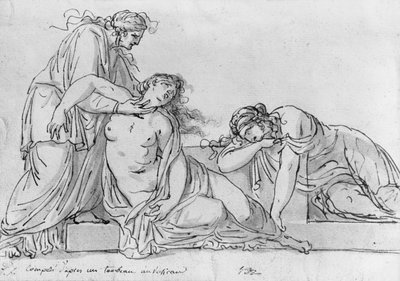 Old woman leaning over two fainting women, c.1776 by Jacques Louis David